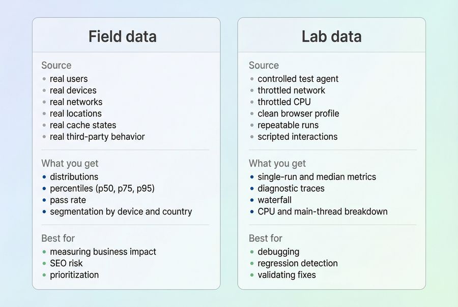 Field vs lab data compared by source, output, and best use