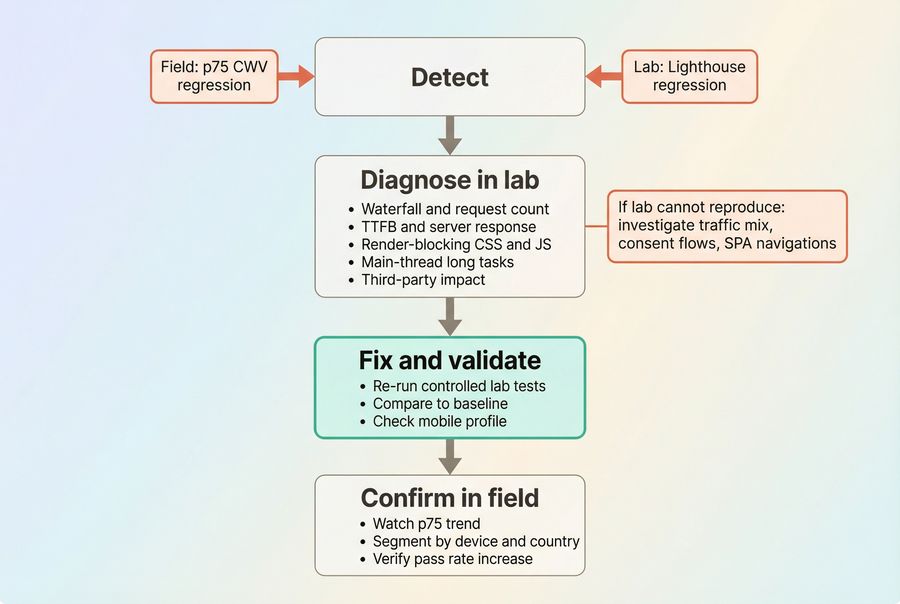 Flowchart for using field and lab data together to detect, debug, validate, and confirm