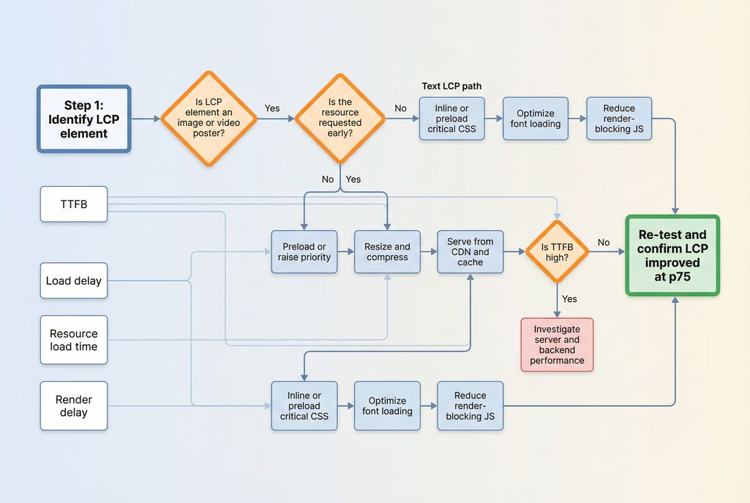 Flowchart for diagnosing LCP by element type and dominant delay