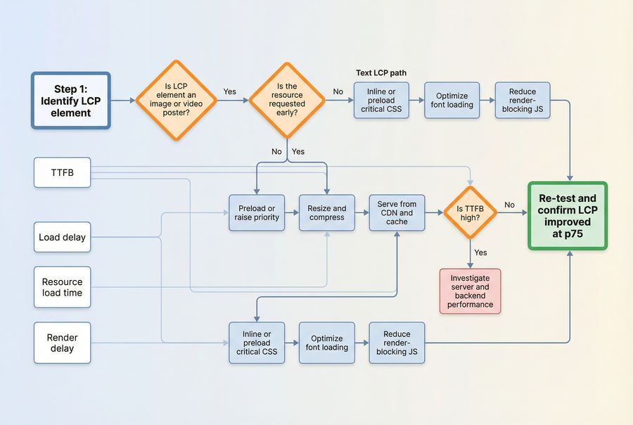 Flowchart for diagnosing LCP by element type and dominant delay