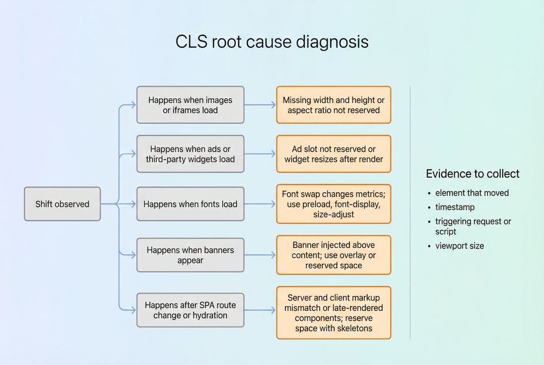 Decision tree for identifying the most likely CLS root cause based on when the shift happens and what changed