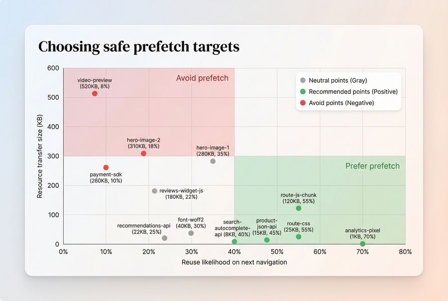 Scatter plot of prefetch candidates by expected reuse and size
