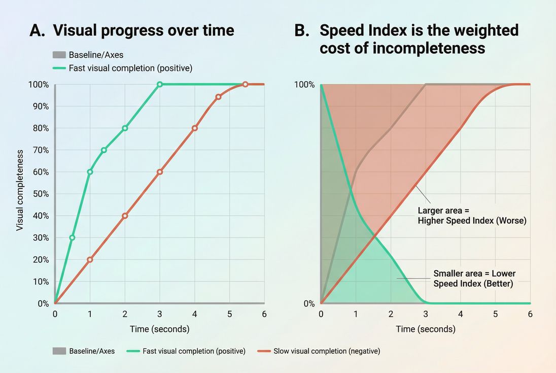 Visual progress curve showing how Speed Index rewards faster above-the-fold rendering