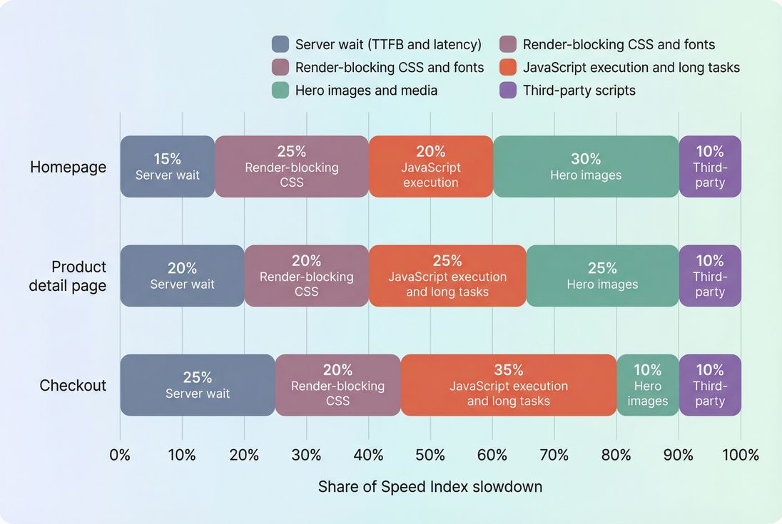 Stacked bars showing the most common contributors to worse Speed Index