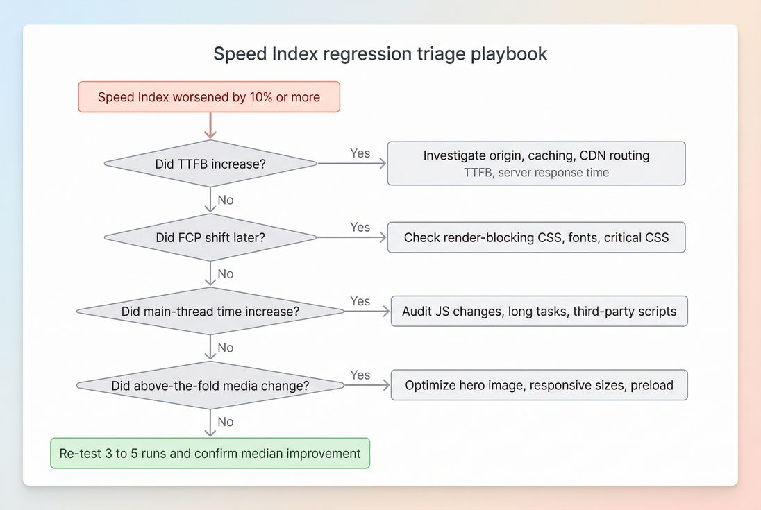 Decision flow for triaging Speed Index regressions using common page speed signals