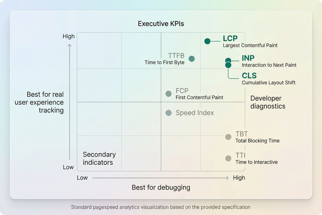 Matrix chart mapping common metrics by best use case: field experience tracking vs lab debugging