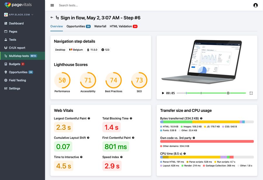 Multistep navigation report