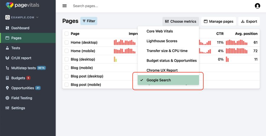 Google Search Console integration